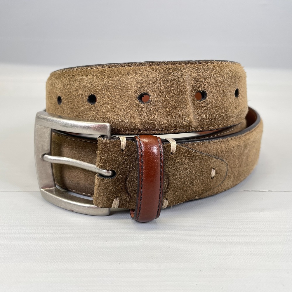 Johnston & Murphy Mens Belt Size 38 Brown Green Suede Leather Buckle Classic
